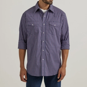 Functional Pocket Wrangler Men's Navy/Purple Plaid Wrinkle Resistant Long Sleeve