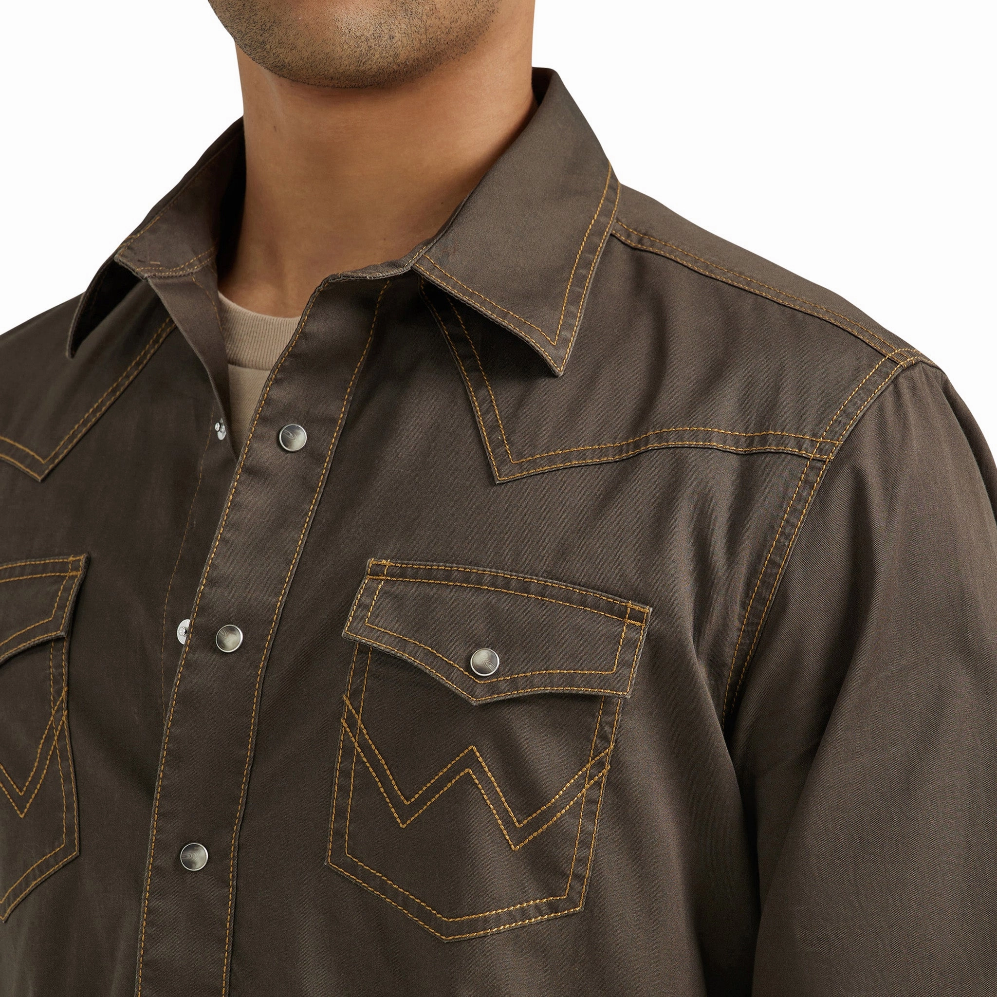 Urban Trend Breathable Lining Wrangler Men's Pearl Snap Long Sleeve