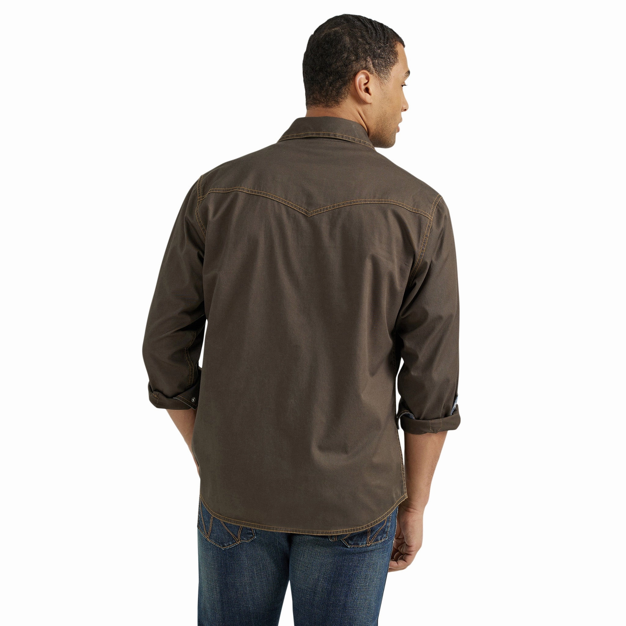 Wrangler Men's Pearl Snap Long Sleeve Coffee Run Active Layering