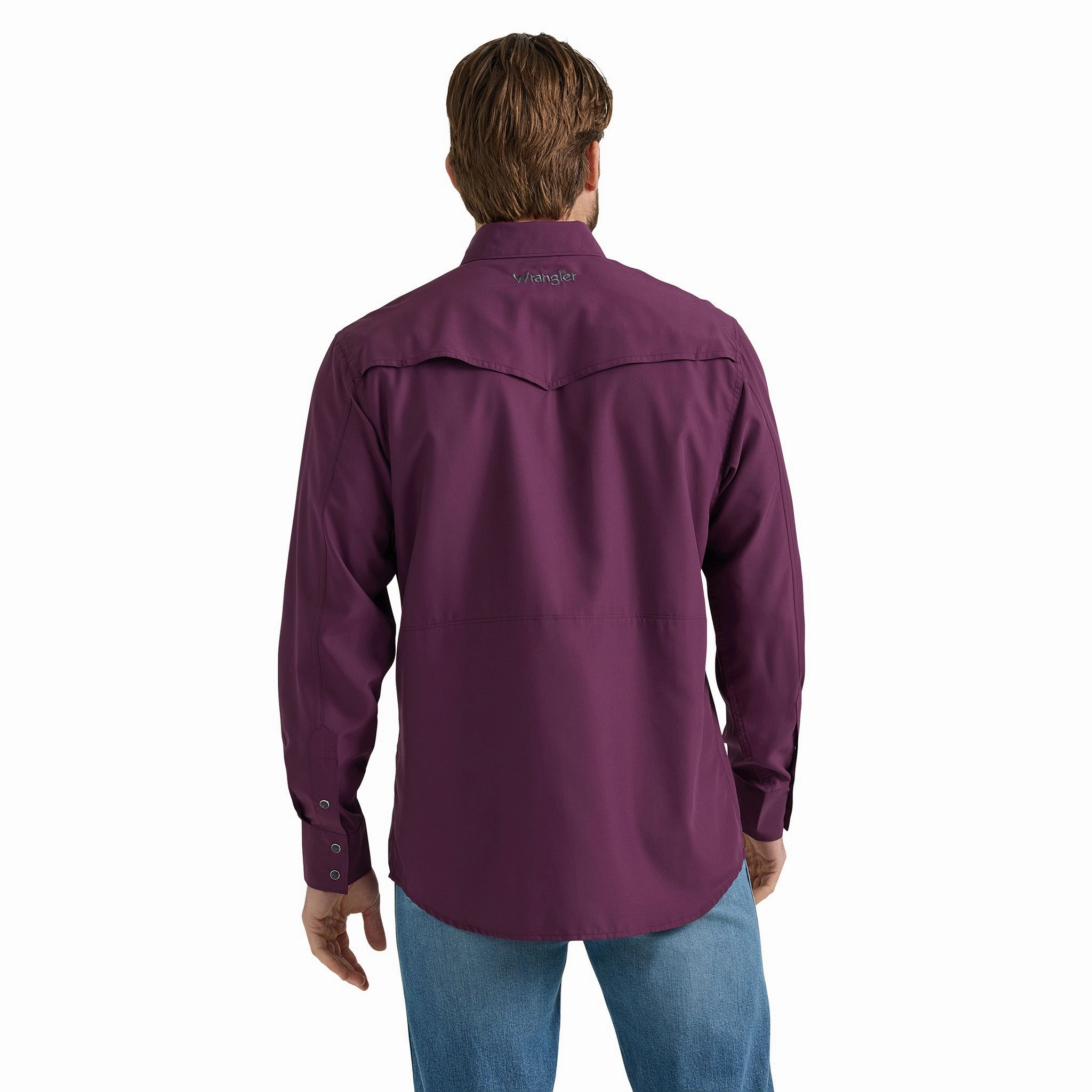 Wrangler Men's Performance Snap Long Sleeve Solid Shirt in Plum Breathable Cotton formal dinner