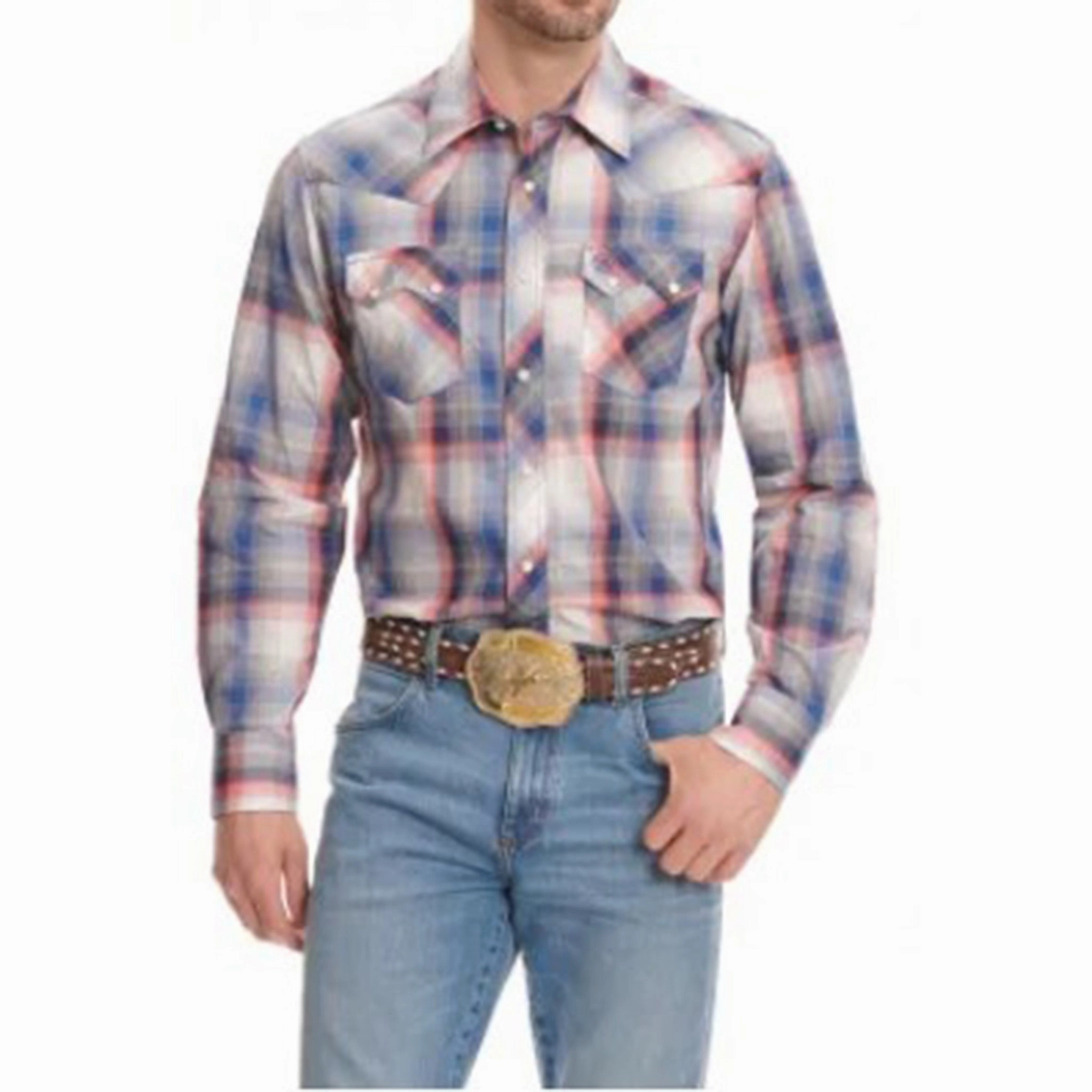 Wrangler Men's Red/Blue Plaid Long Sleeve Shirt Comfort First Fit