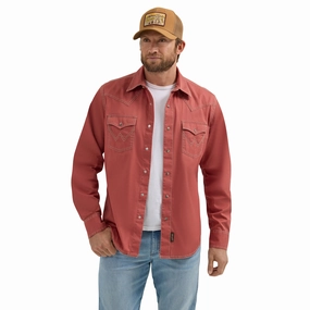 Roomy Cut Brushed Inner Lining Wrangler Men's Retro Premium Red Shirt