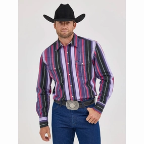 Simple Comfort Wrangler Men's Retro Violet Striped Long Sleeve Shirt