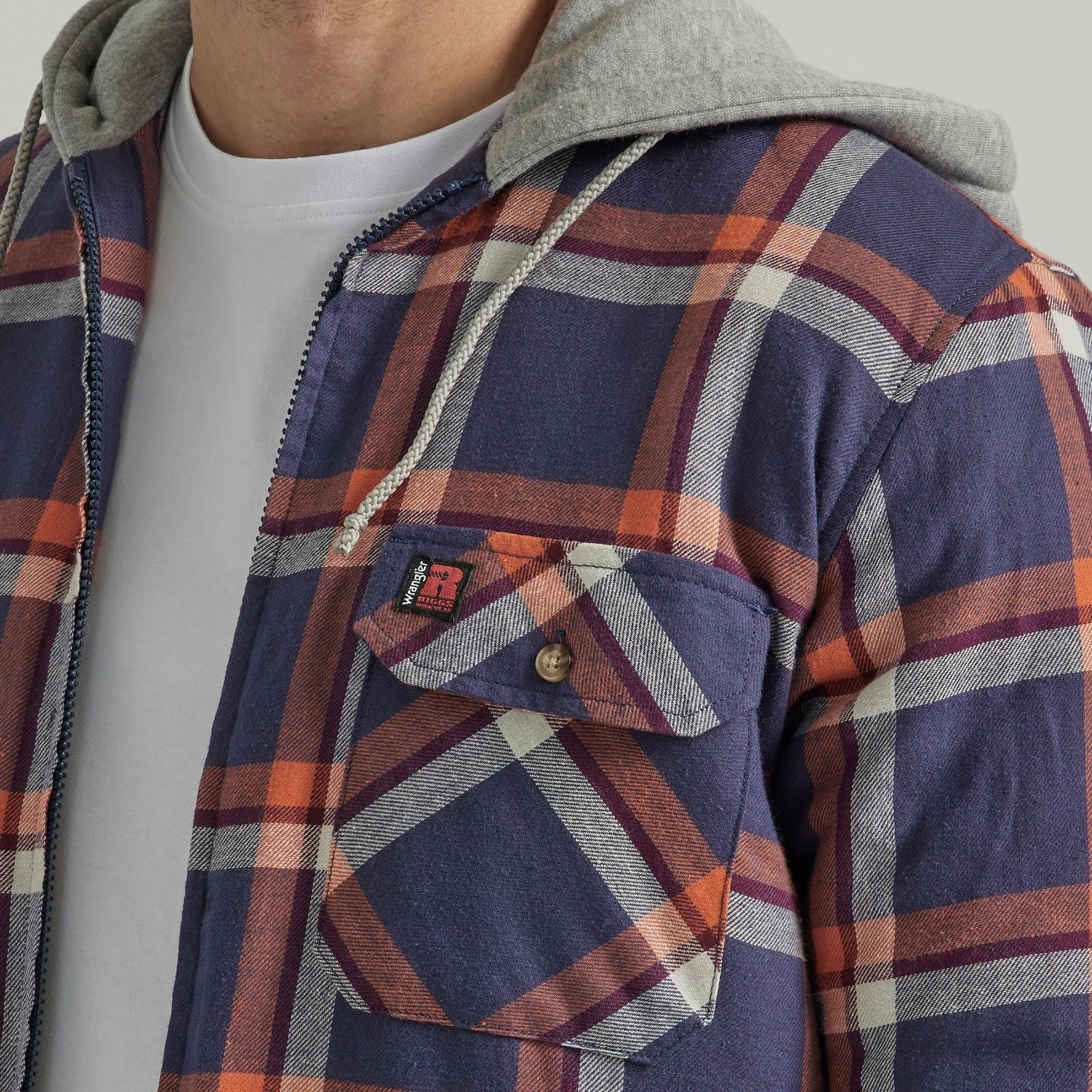 Polished Look WaterproofDesign Wrangler Men's Riggs Navy Flannel Hooded Jacket