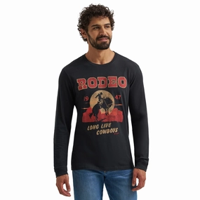Low Profile Pocket Design Wrangler Men's Rodeo Long Live Cowboys Black Long Sleeve T-Shirt