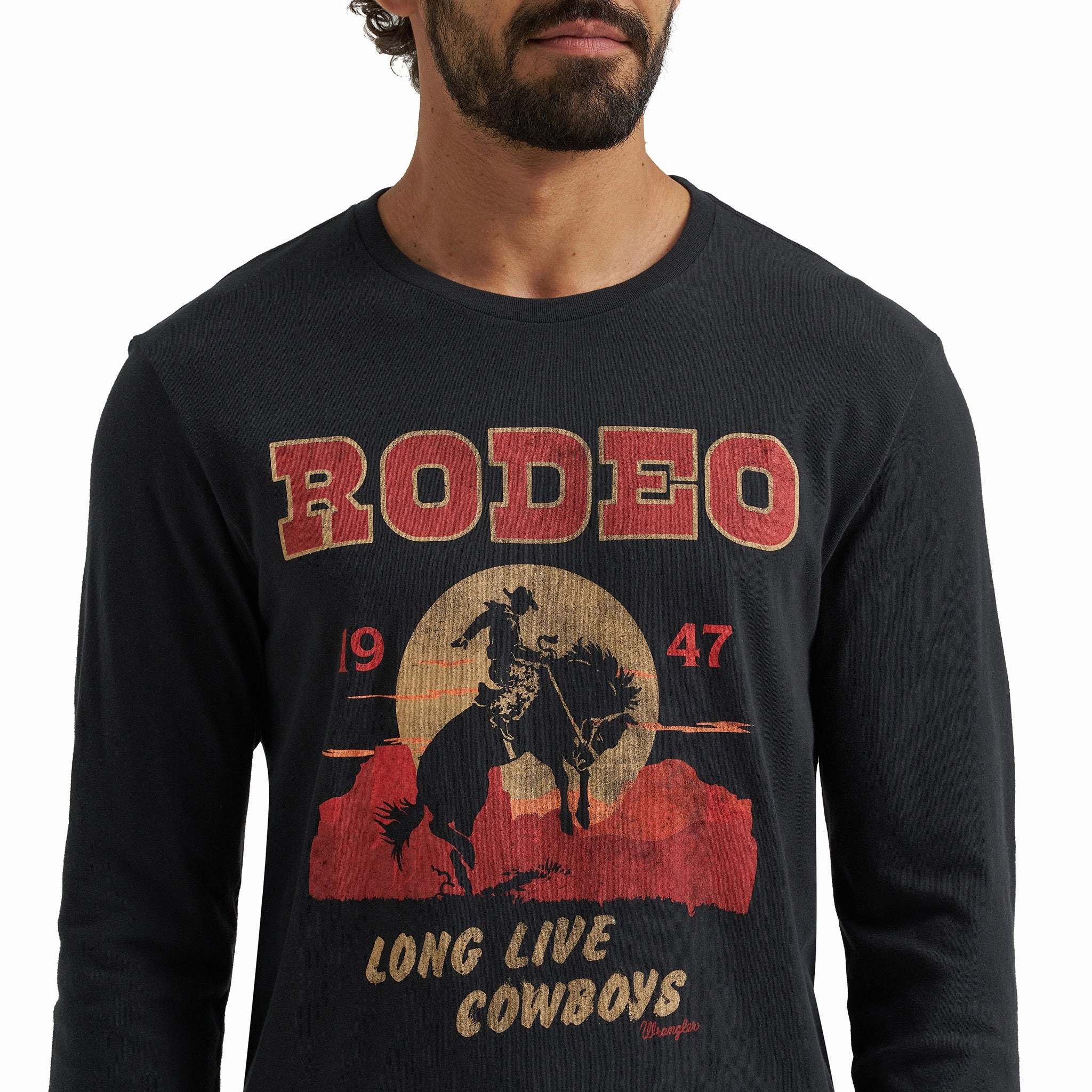 Gym Wear Wrangler Men's Rodeo Long Live Cowboys Black Long Sleeve T-Shirt