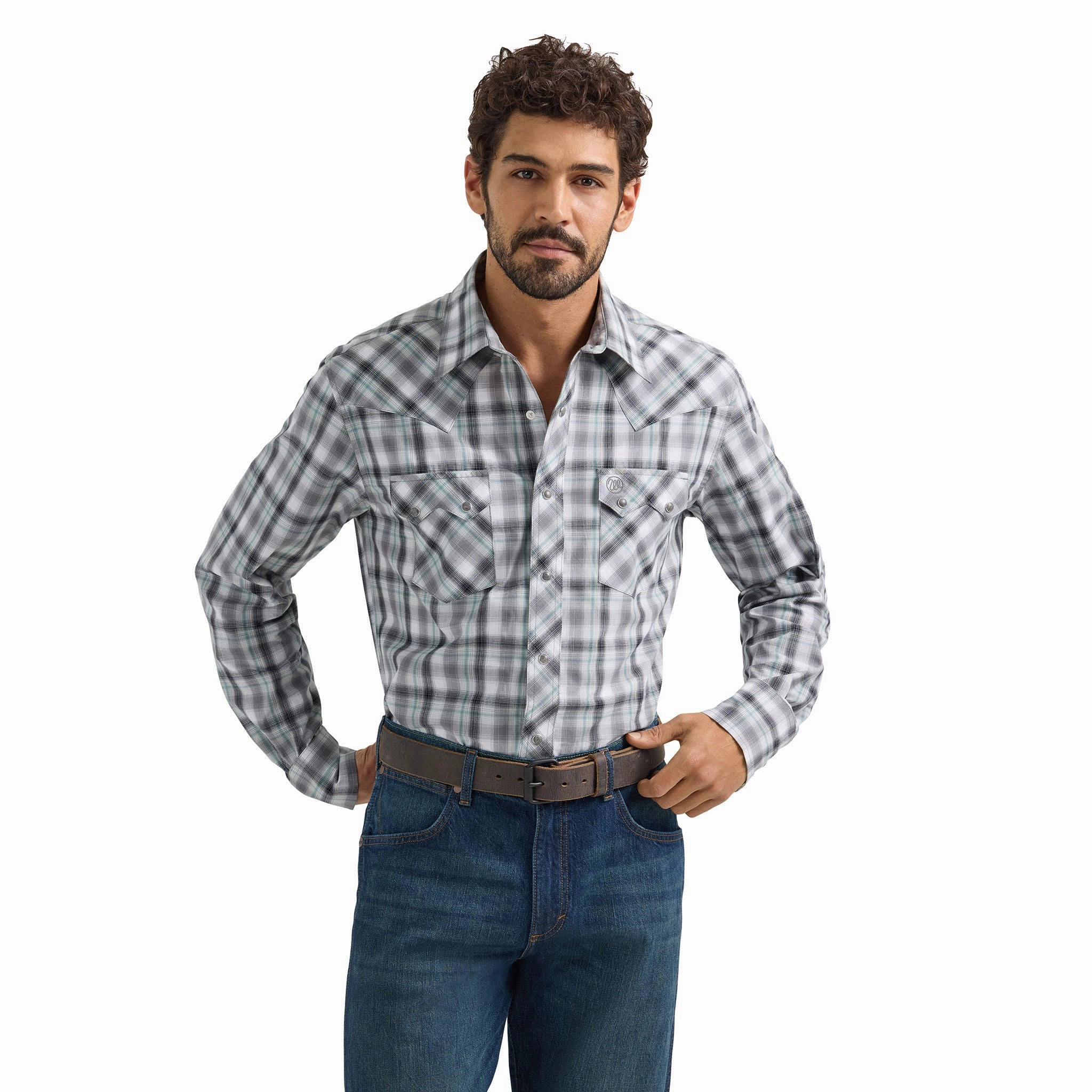 Wrangler Men's Smoky Grey & Black Plaid Retro Shirt Perfect Wear Odor Control Technology