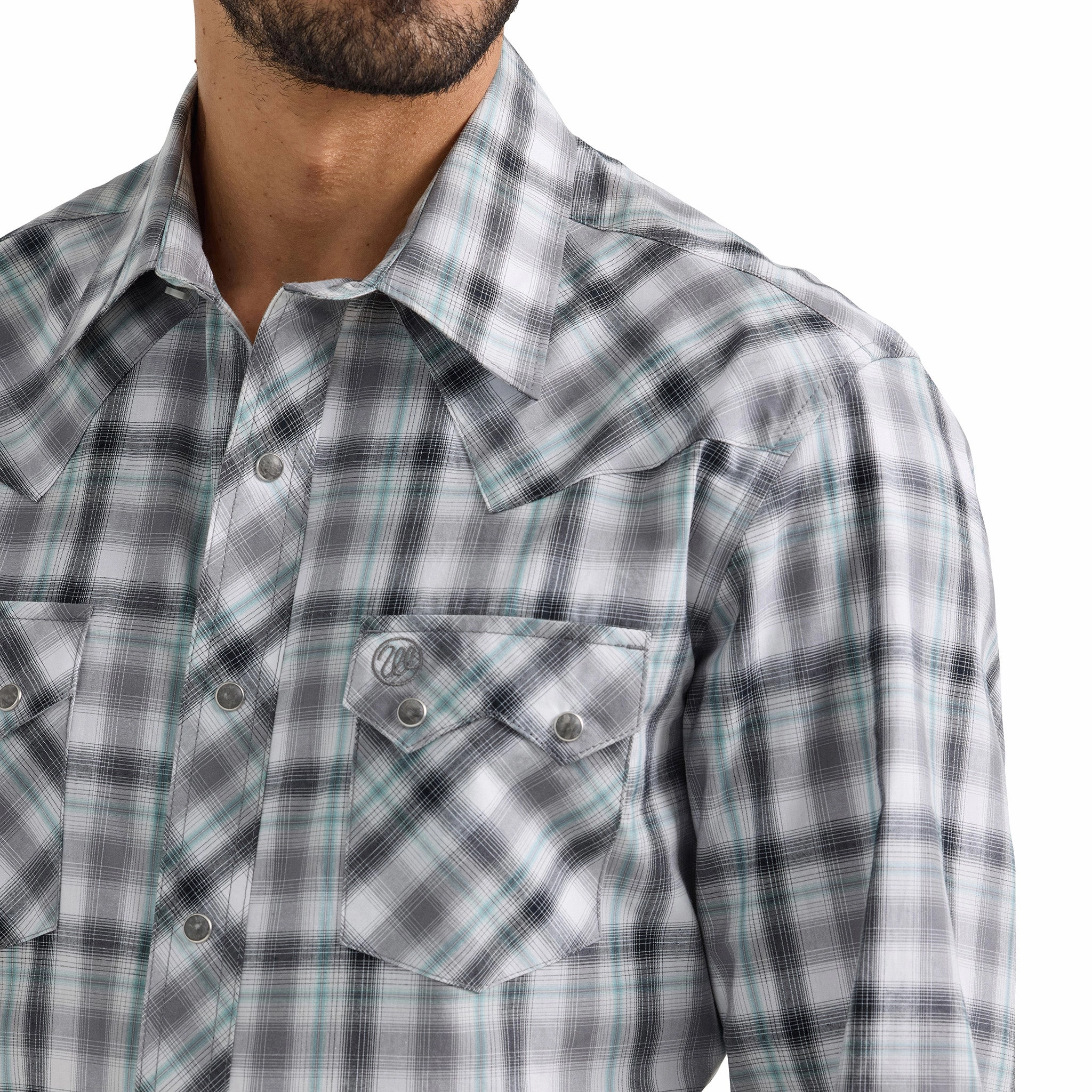 Wrangler Men's Smoky Grey & Black Plaid Retro Shirt Rugged Style