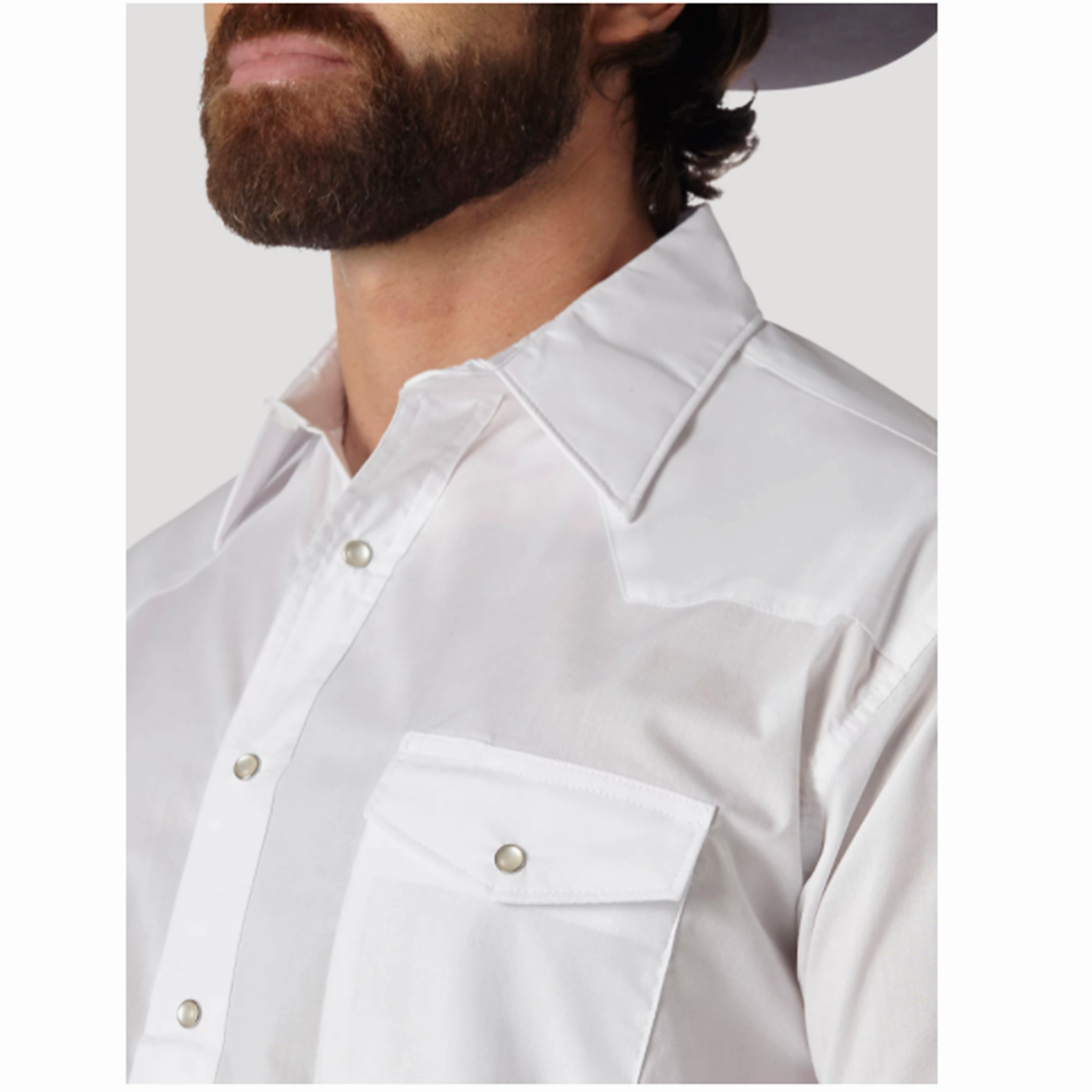 Wrinkle-Resistant Vintage Style Wrangler Men's Solid White Pearl Snap Shirt