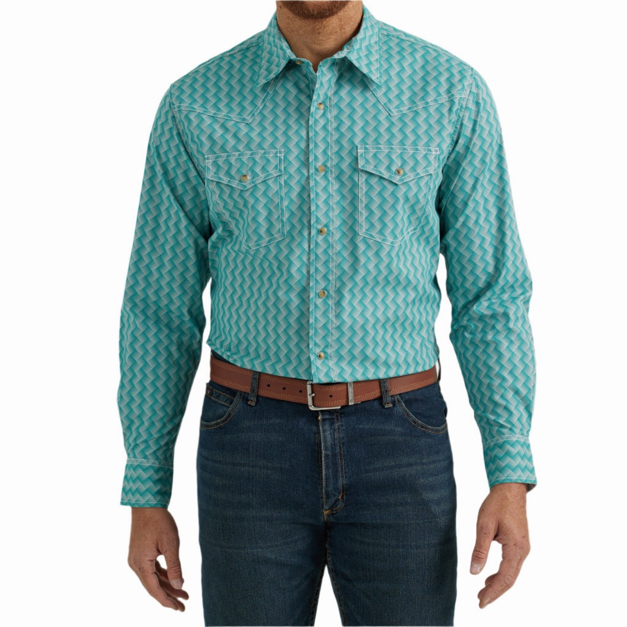 Wrangler Men's Teal 20X Competition Shirt Fashion Forward Design Relaxed Fit