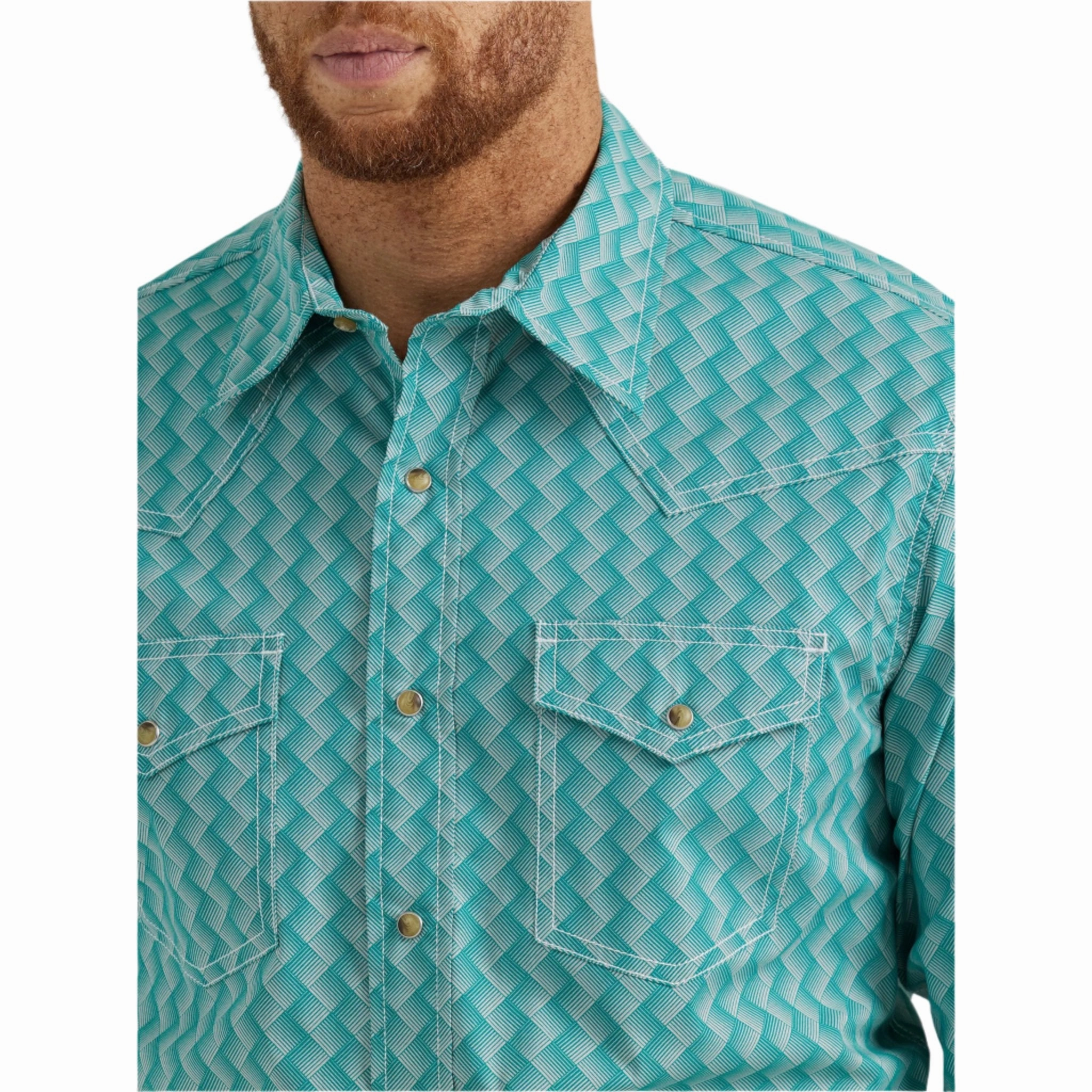 Neutral Colors Relaxed Look Wrangler Men's Teal 20X Competition Shirt