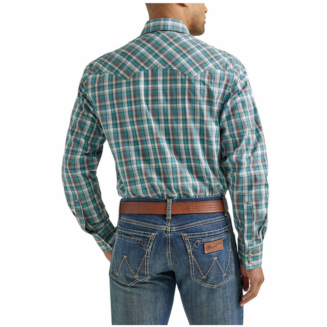 Refined Aesthetic Wrangler men's teal & brown button down
