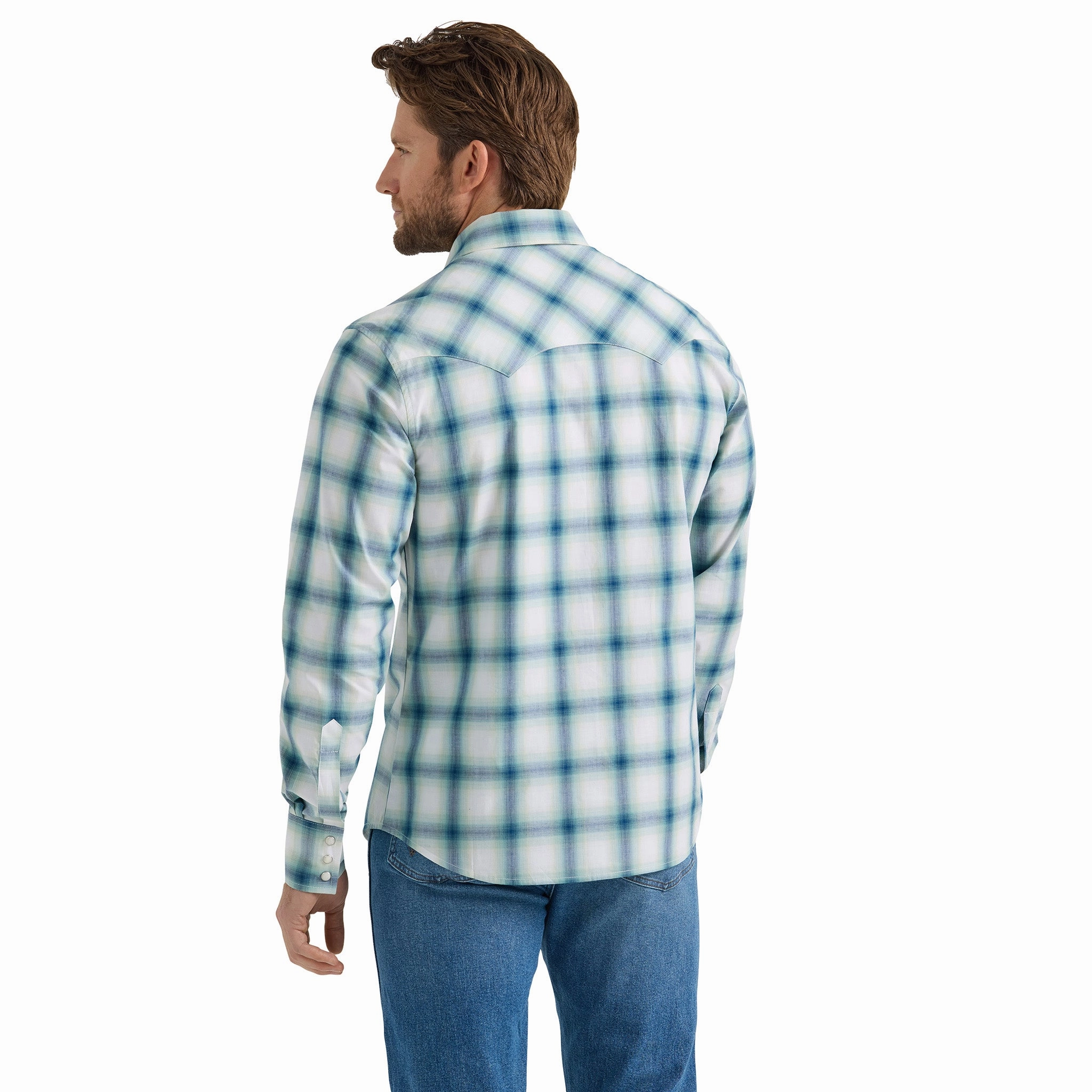 Wrangler Men's Teal & Navy & Cream Plaid Shirt Lightweight Layers High-Quality Craftsmanship