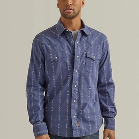 Tailored Cuffs Wrangler Men's Vintage Indigo Western Shirt
