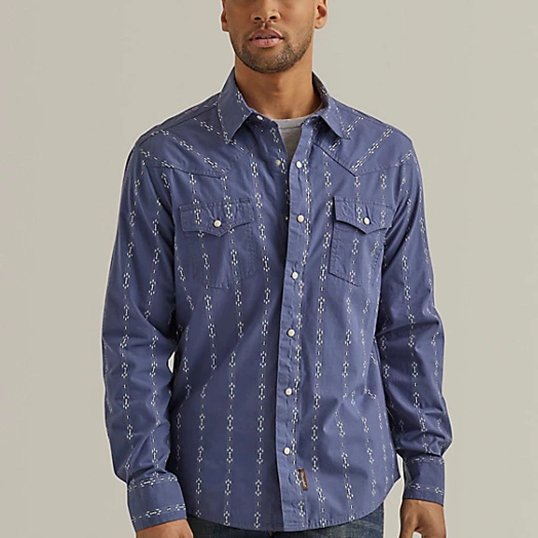 Tailored Cuffs Wrangler Men's Vintage Indigo Western Shirt