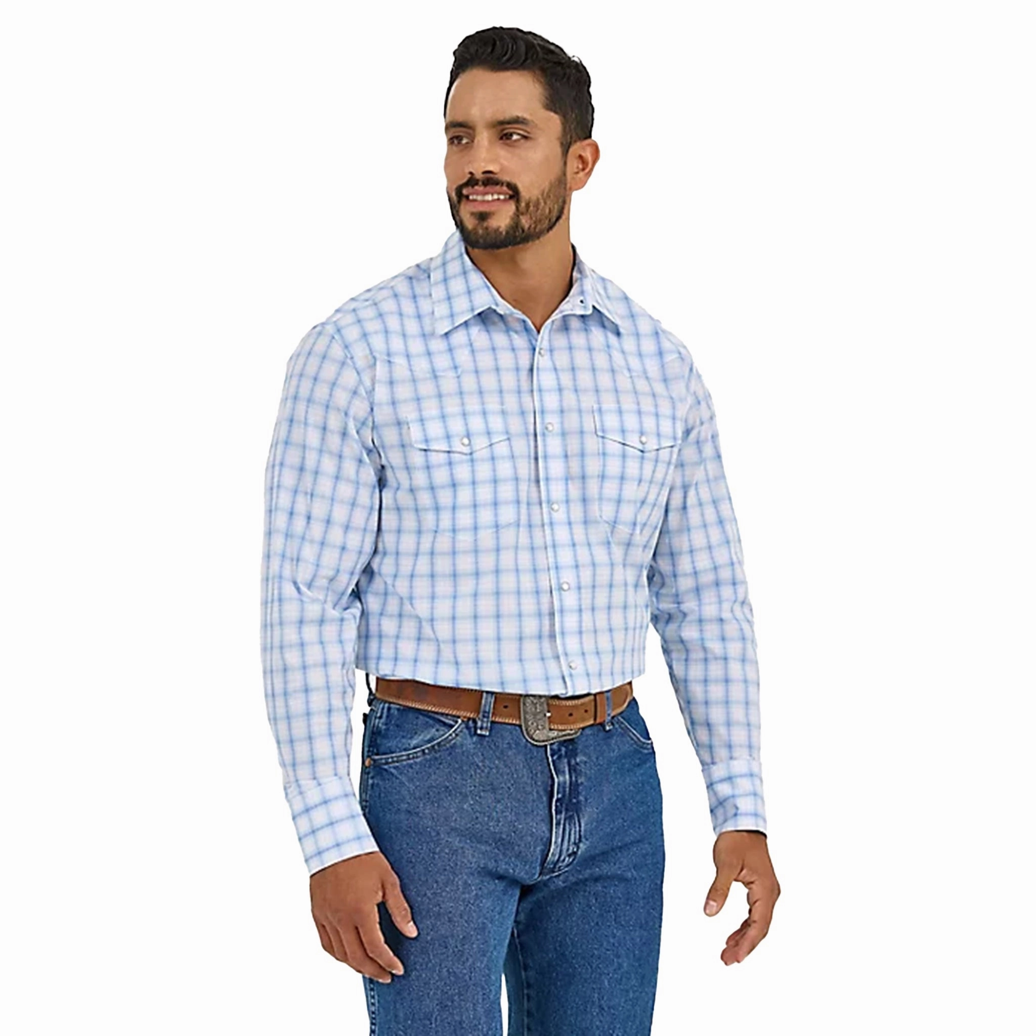 Wrangler Men's Wrinkle Resist Plaid Long Sleeve Linen blend Sophisticated Style