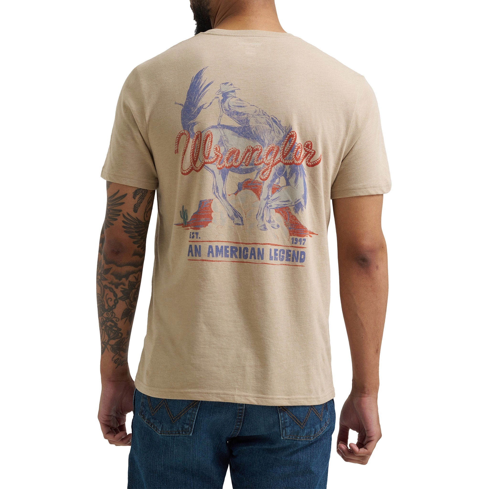 Wrangler Tan Bronc American Legend T-Shirt Tailored Cuffs Midweight Textile