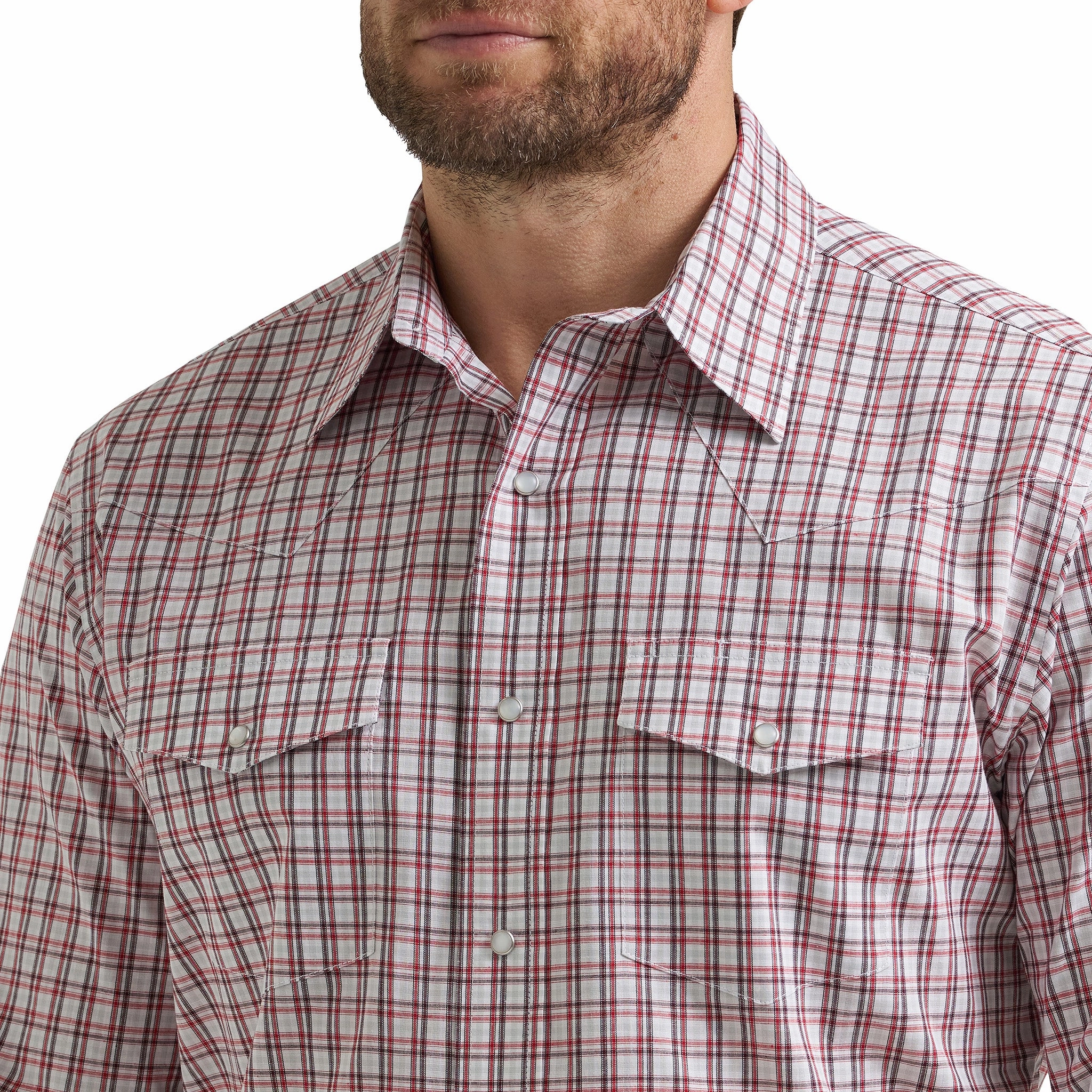 Lightweight Wear Wrangler White/Gray and Red Plaid Shirt