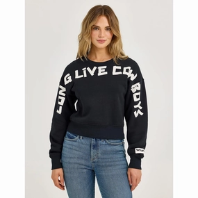 Wrangler Woman Black Long Live Cowboys Sweatshirt YKK Fasteners