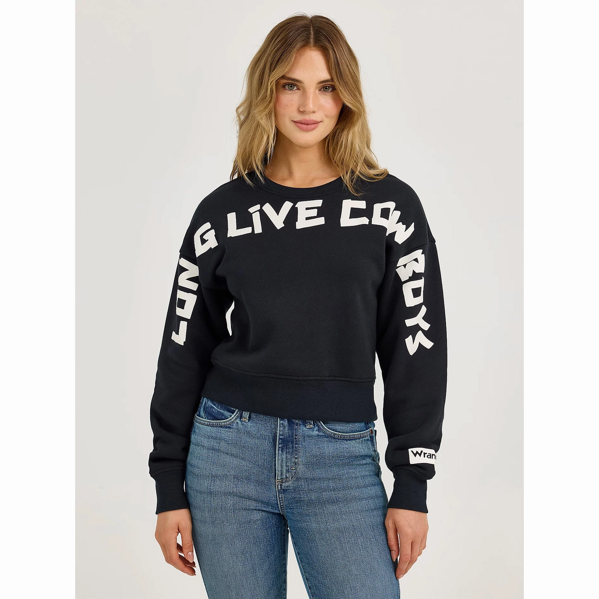 Wrangler Woman Black Long Live Cowboys Sweatshirt YKK Fasteners