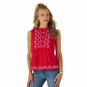 LongSleeve Wrangler Women's Aztec Embroidered Sleeveless Tank Top