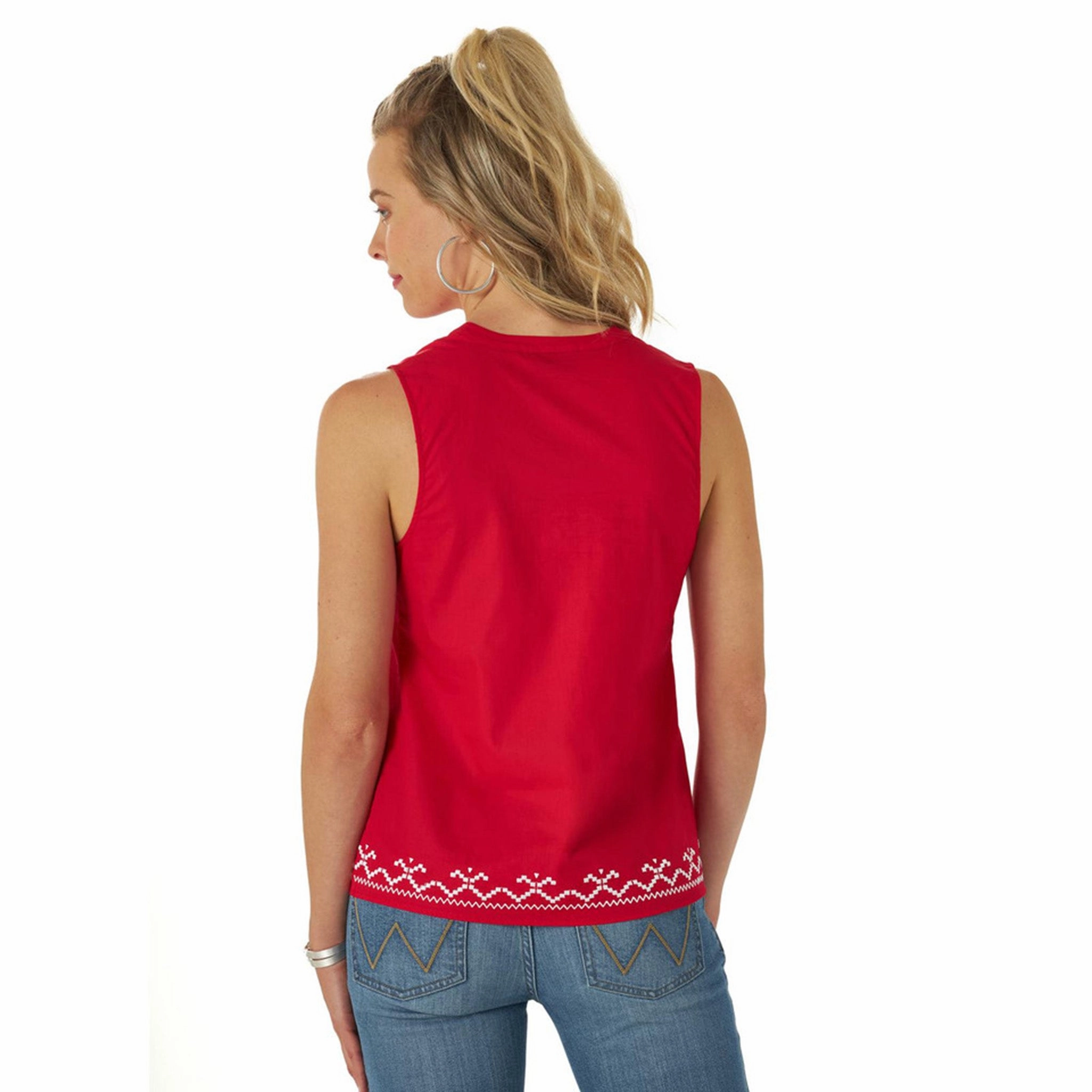 Wrangler Women's Aztec Embroidered Sleeveless Tank Top EcoFriendly Manufacturing