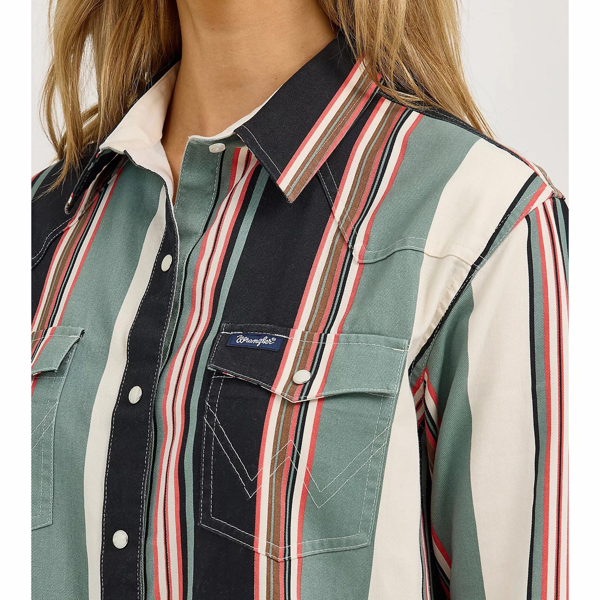 Wrangler Women's Black, Green Brush Popper Western Long Sleeve Shirt BondedSeams AntiPillingTechnology