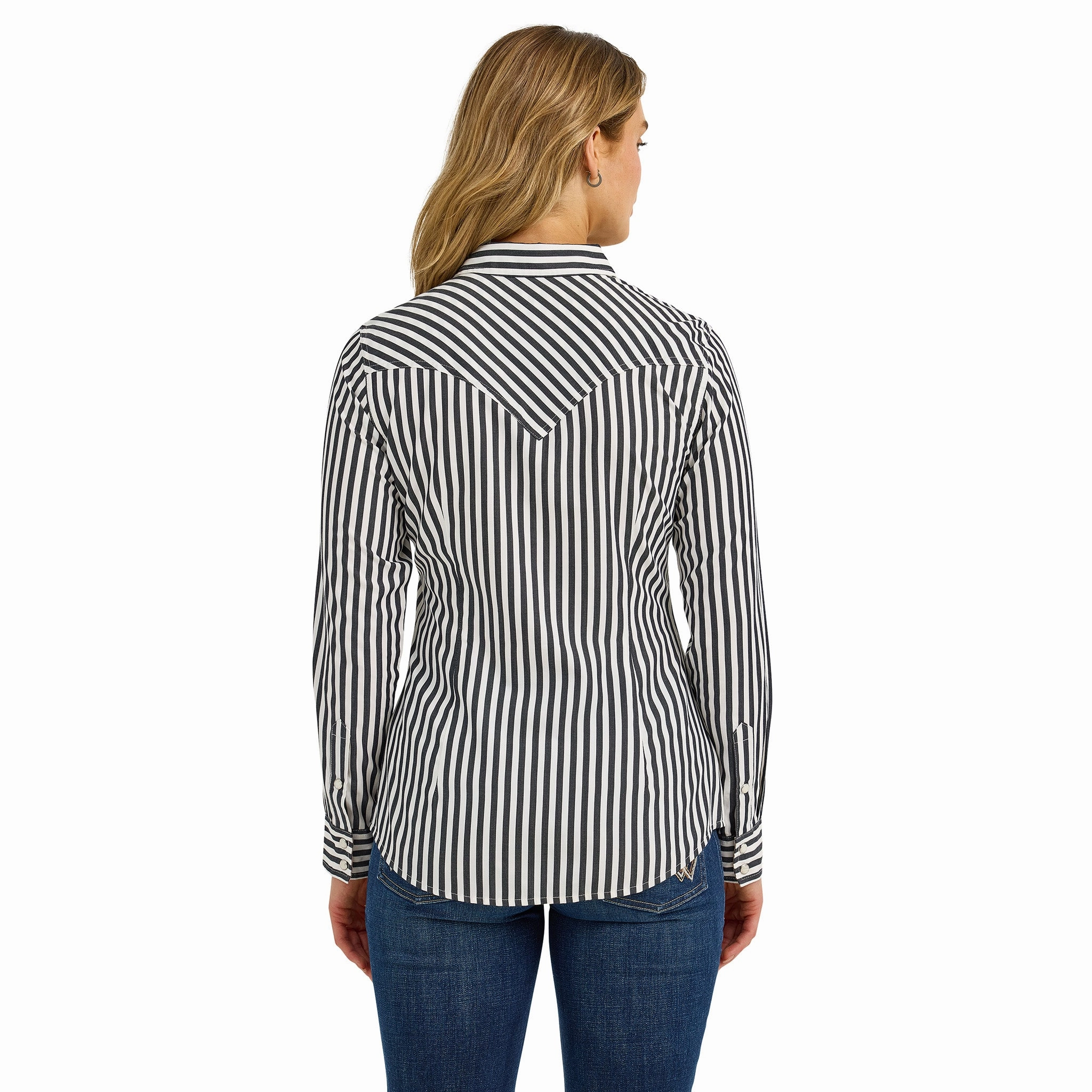 Wrangler Women's Black/White Striped Long Sleeve Shirt Heat Regulating Fabric