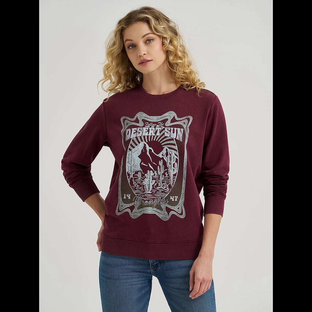 Wrangler Women's Burgundy Desert Sunrise Sweatshirt Collapsible Packable Design