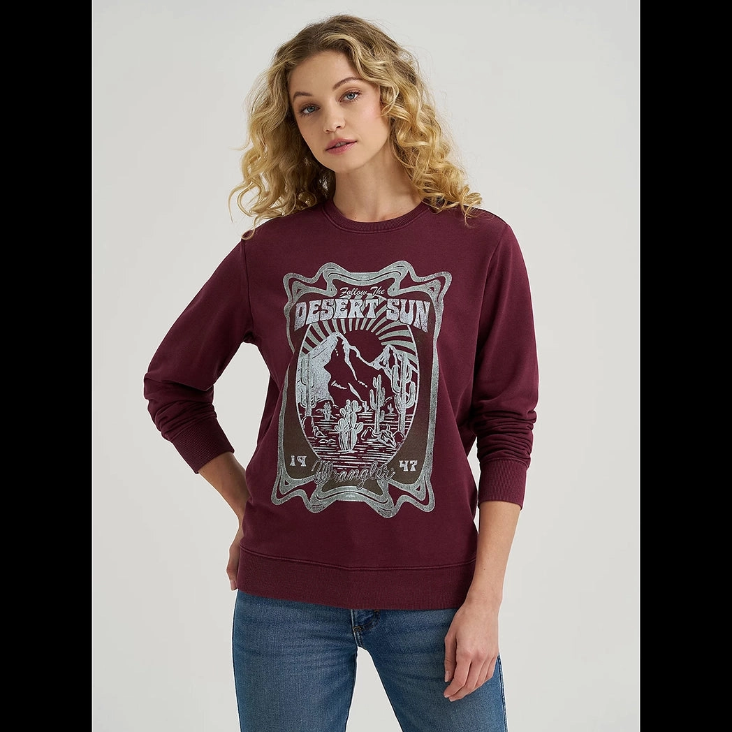 Wrangler Women's Burgundy Desert Sunrise Sweatshirt Simple Look Anti Pilling Surface Treatment