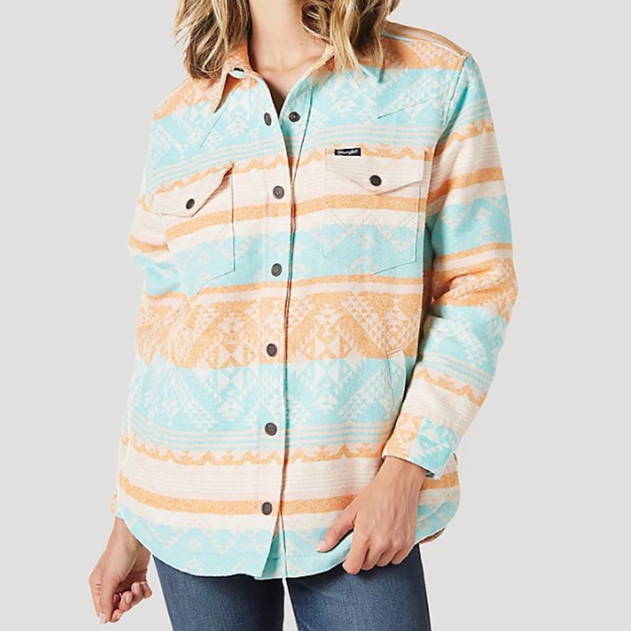 RubberizedTrim Wrangler Women's Coral & Mint Aztec Shacket