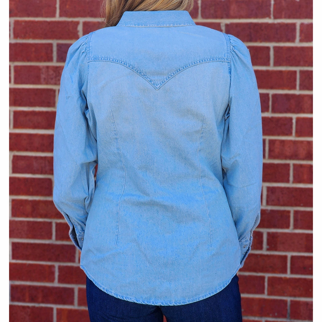 Wrangler Women's Denim Peral Snap Poet Shirt Basic Tee QuickDry Texture