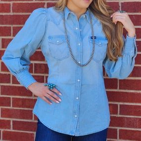 Classic Polo Wrangler Women's Denim Peral Snap Poet Shirt