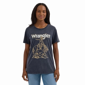 Wrangler Women's Faded Black Boyfriend Tee ZeroWasteProduction High Visibility Trim