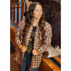 Wrangler Women's Flannel Snap Plaid Shirt Self Fabric Tie Closure AntiPilling Technology