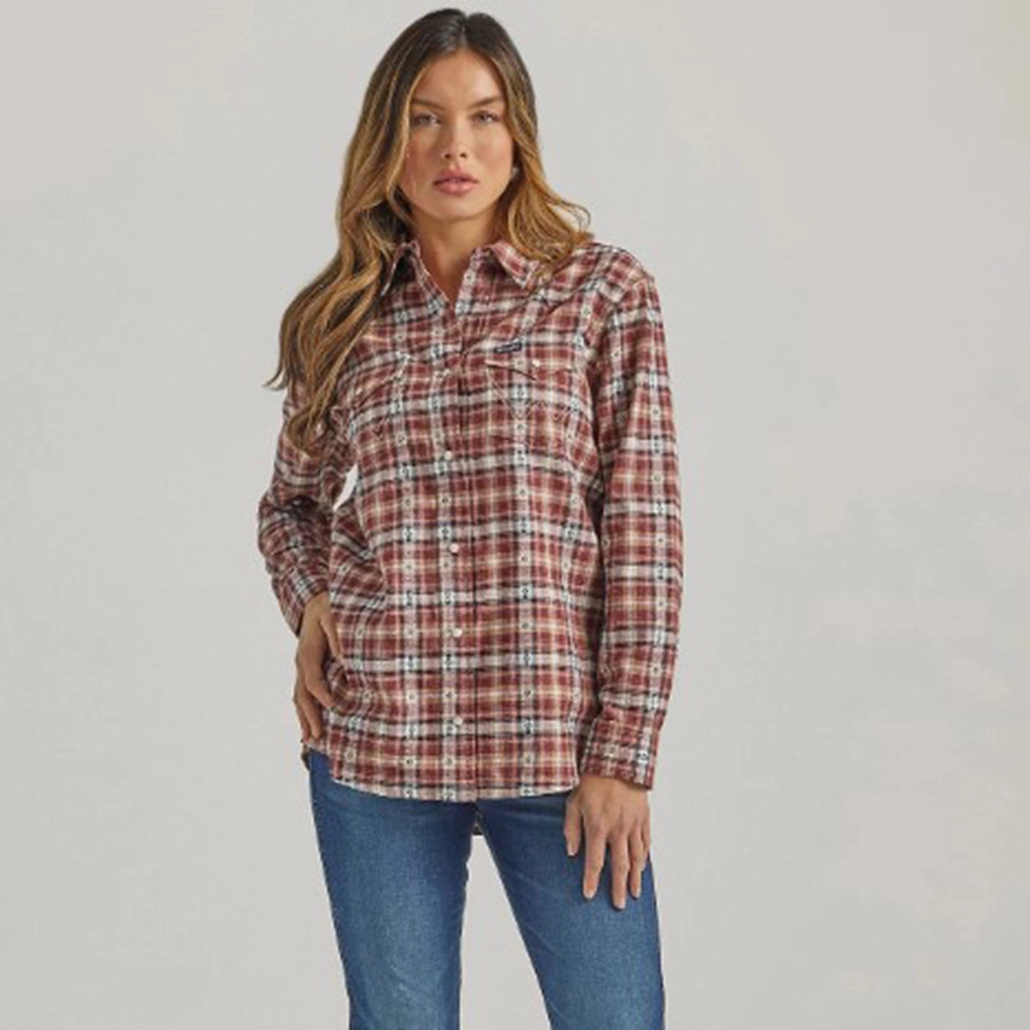 Wrangler Women's Flannel Snap Plaid Shirt Cozy Wear