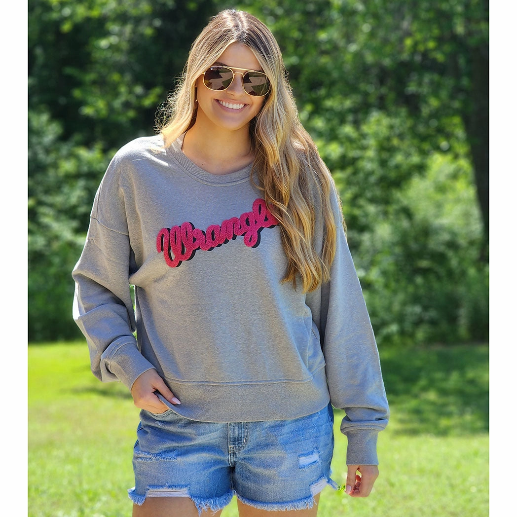 Wrangler Women's Grey & Pink Logo Sweatshirt Flatlock Seam Technology SoftTouch