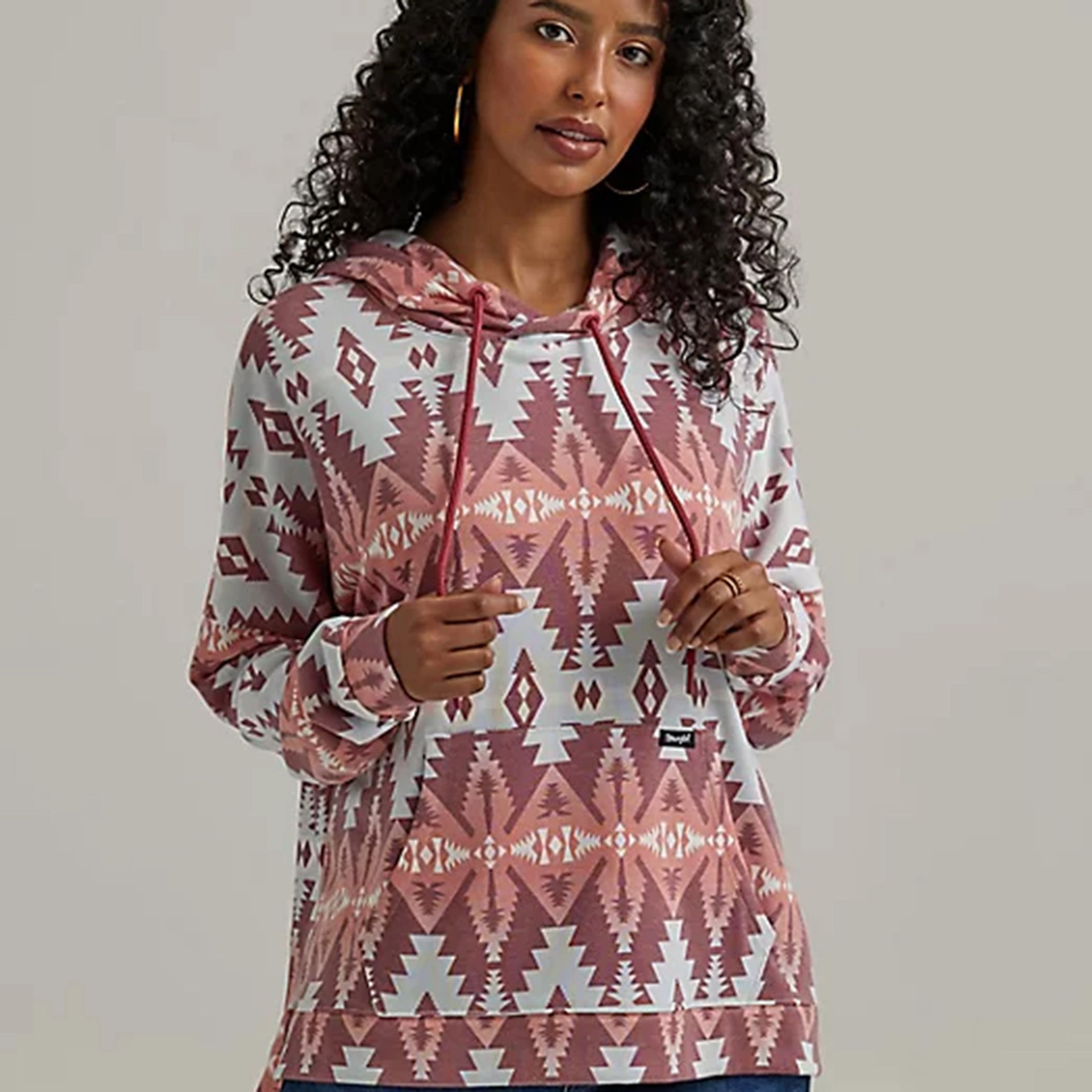 Wrangler Women's Maroon & White Aztec Hoodie Odor Resistant Tech