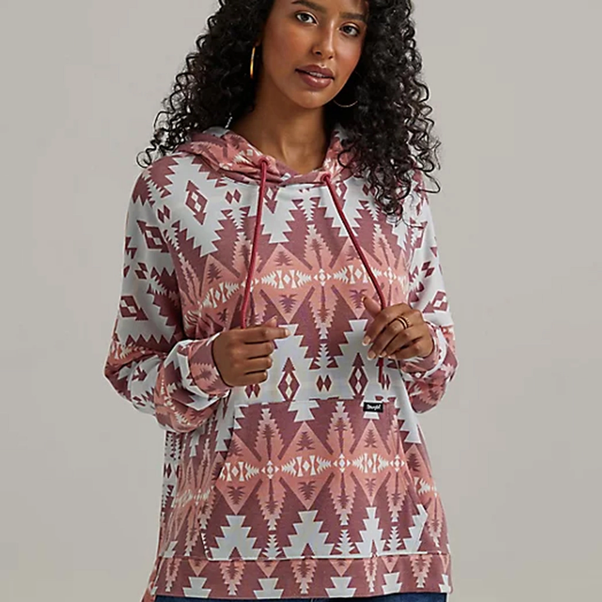 Reinforced Hems Wrangler Women's Maroon & White Aztec Hoodie