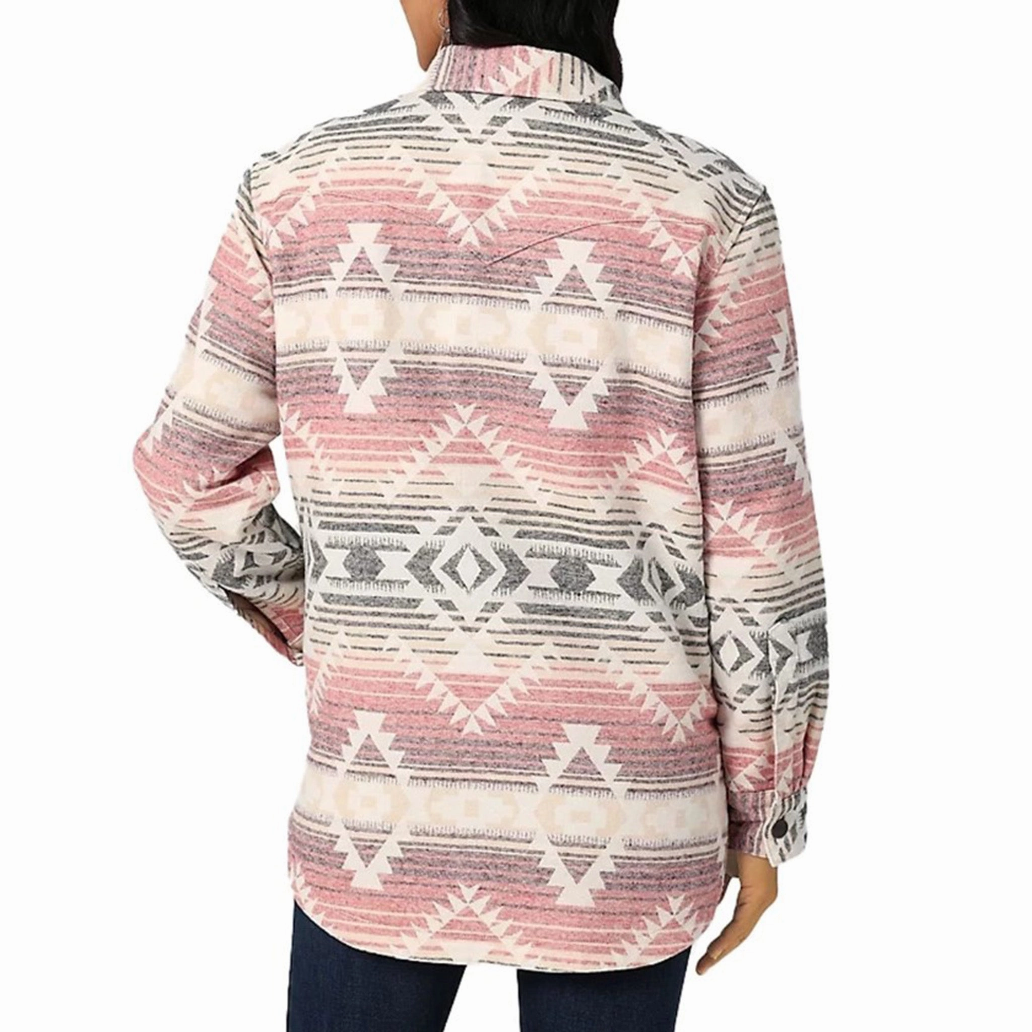 Wrangler Women's Pink & White Aztec Shacket Warmth Retention Softshell Fabric