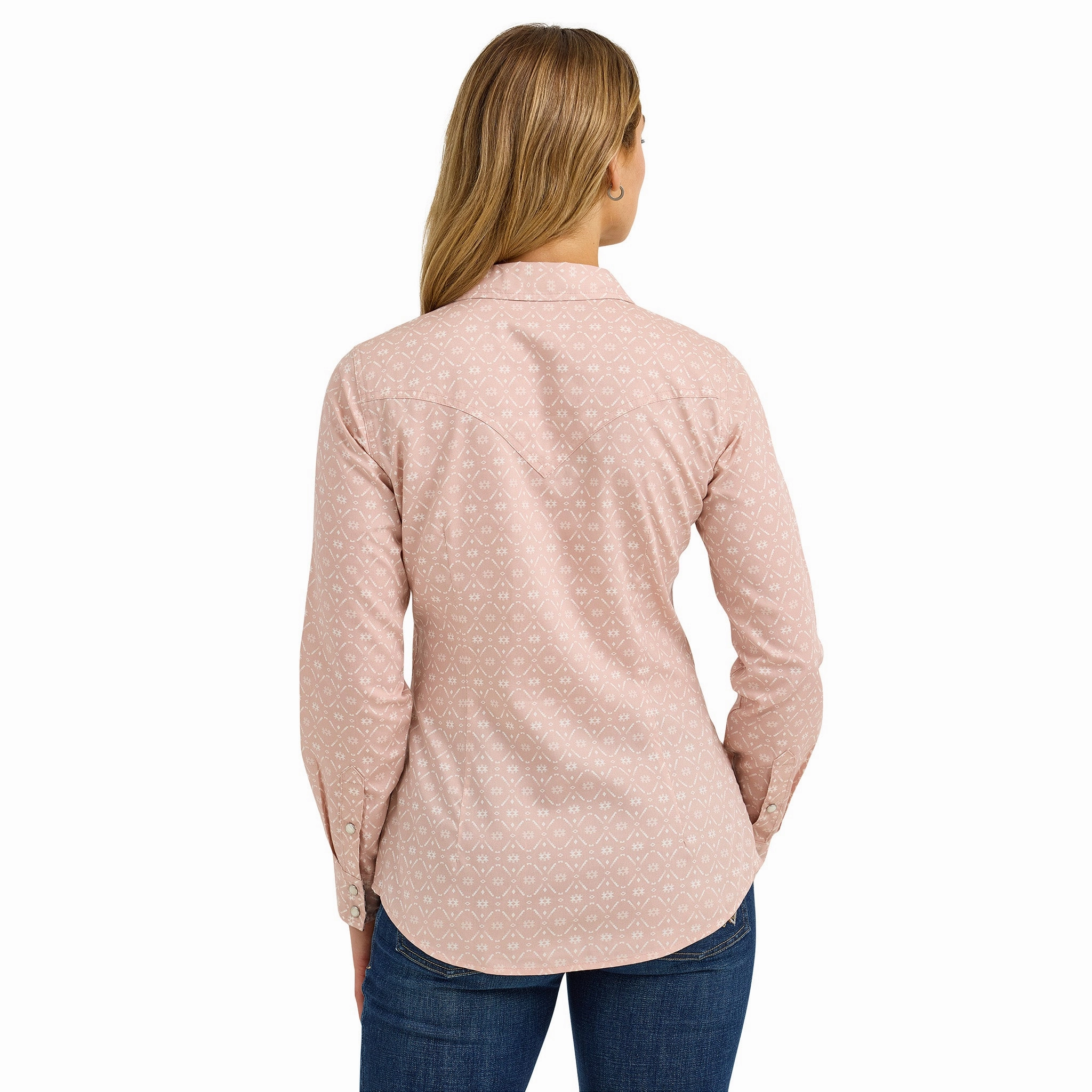 Classic Polo Wrangler Women's Pink, White Geo Flower Long Sleeve Shirt