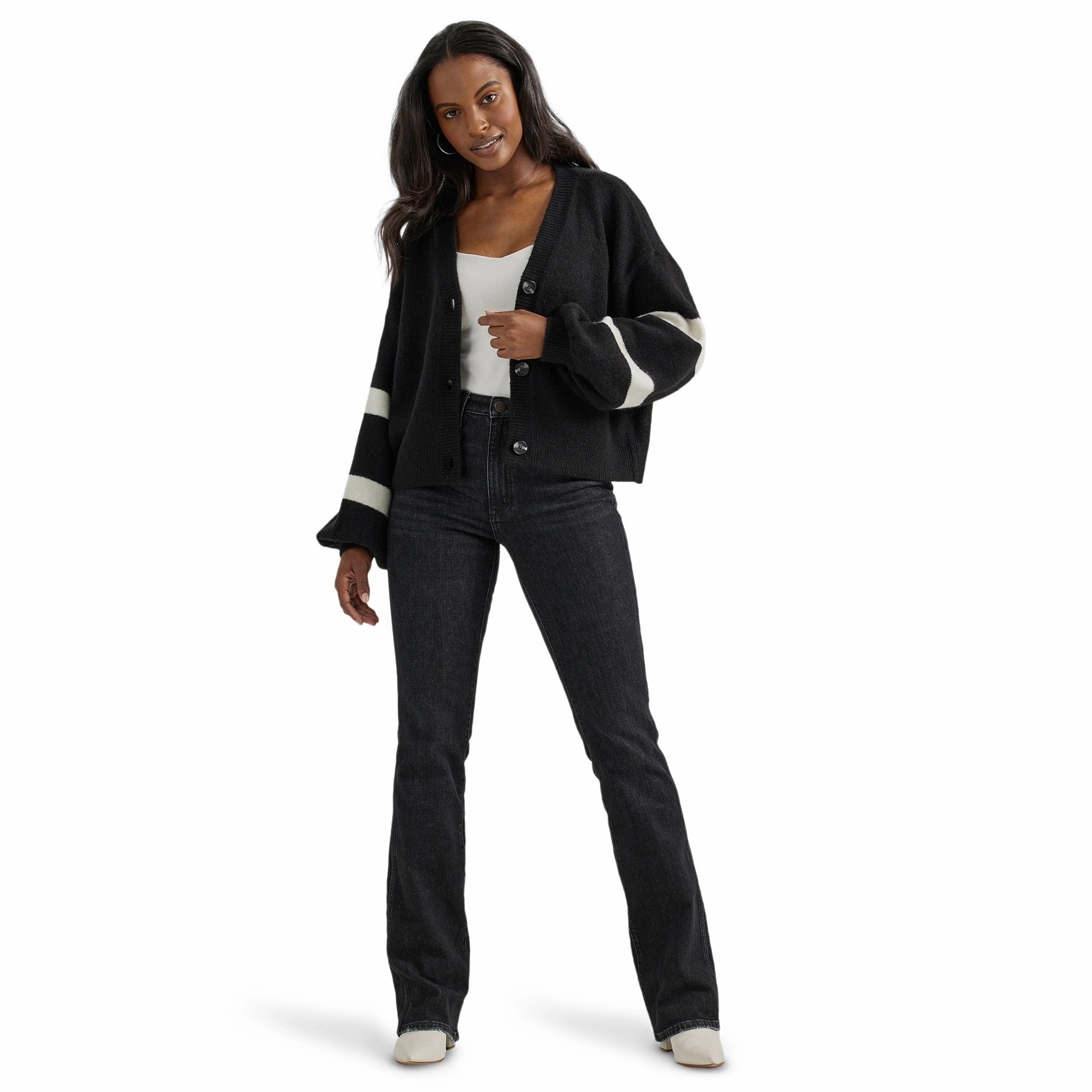 Street Comfort Fit Wrangler Women's Preppy Logo Black Cardigan