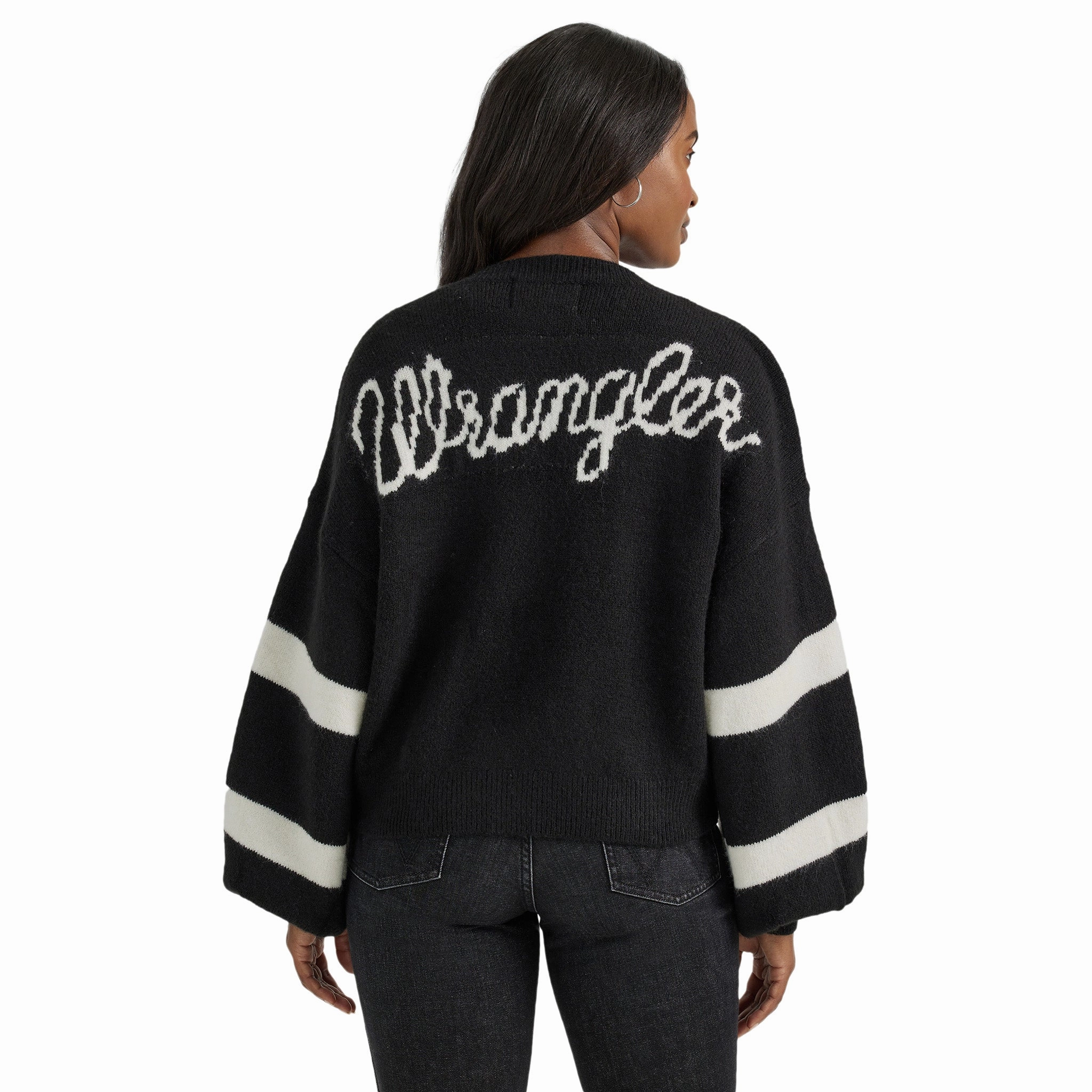 Double Stitch Reinforcement Smooth Zipper Action Wrangler Women's Preppy Logo Black Cardigan
