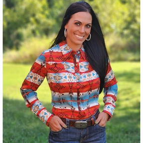 Wrangler Women's Red & Blue Southwest Shirt Eco Friendly Blend Minimalist Aesthetic