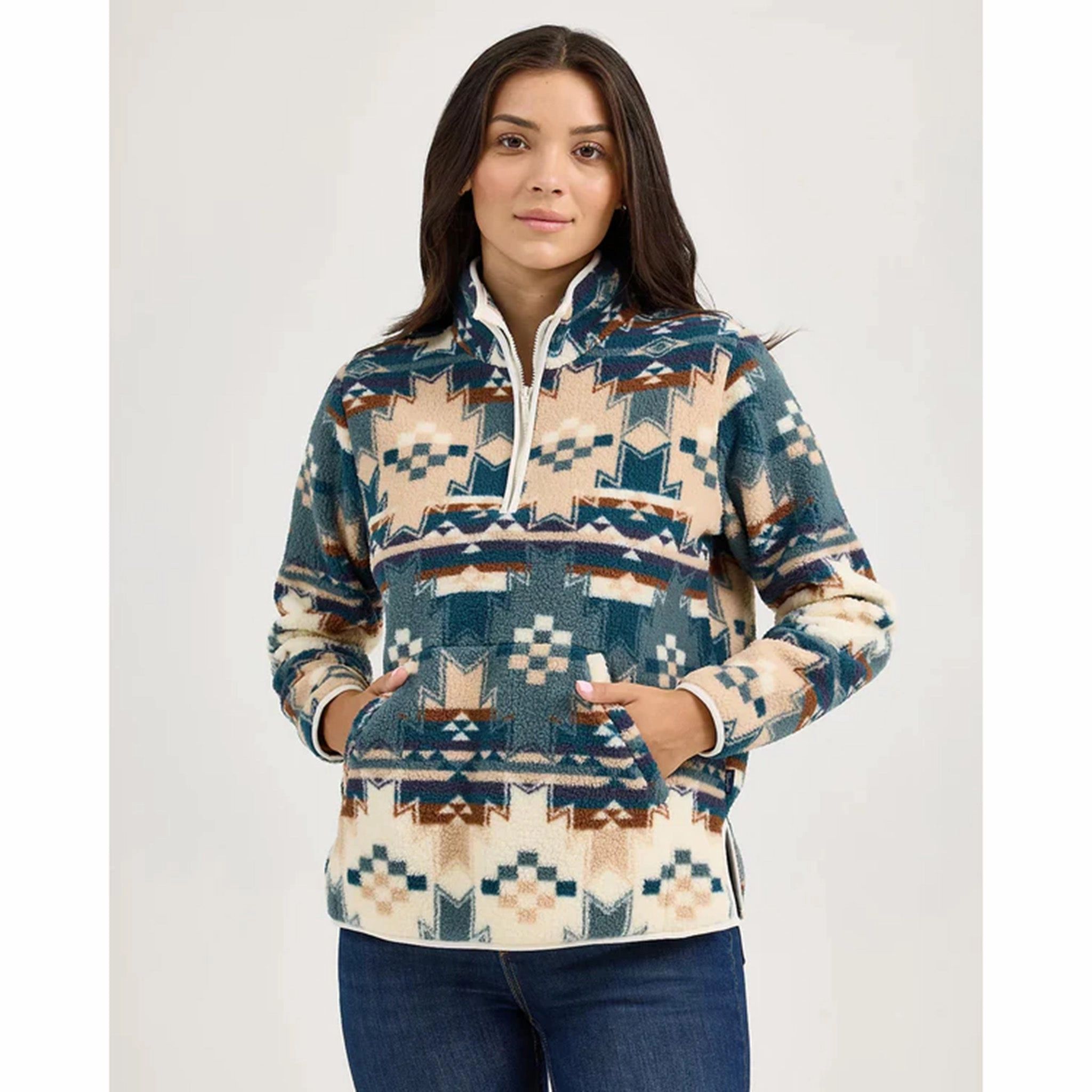 Wrangler Women's Retro Aztec 1/4 Zip Pullover Heavy Duty Buckle Soft Shell Material