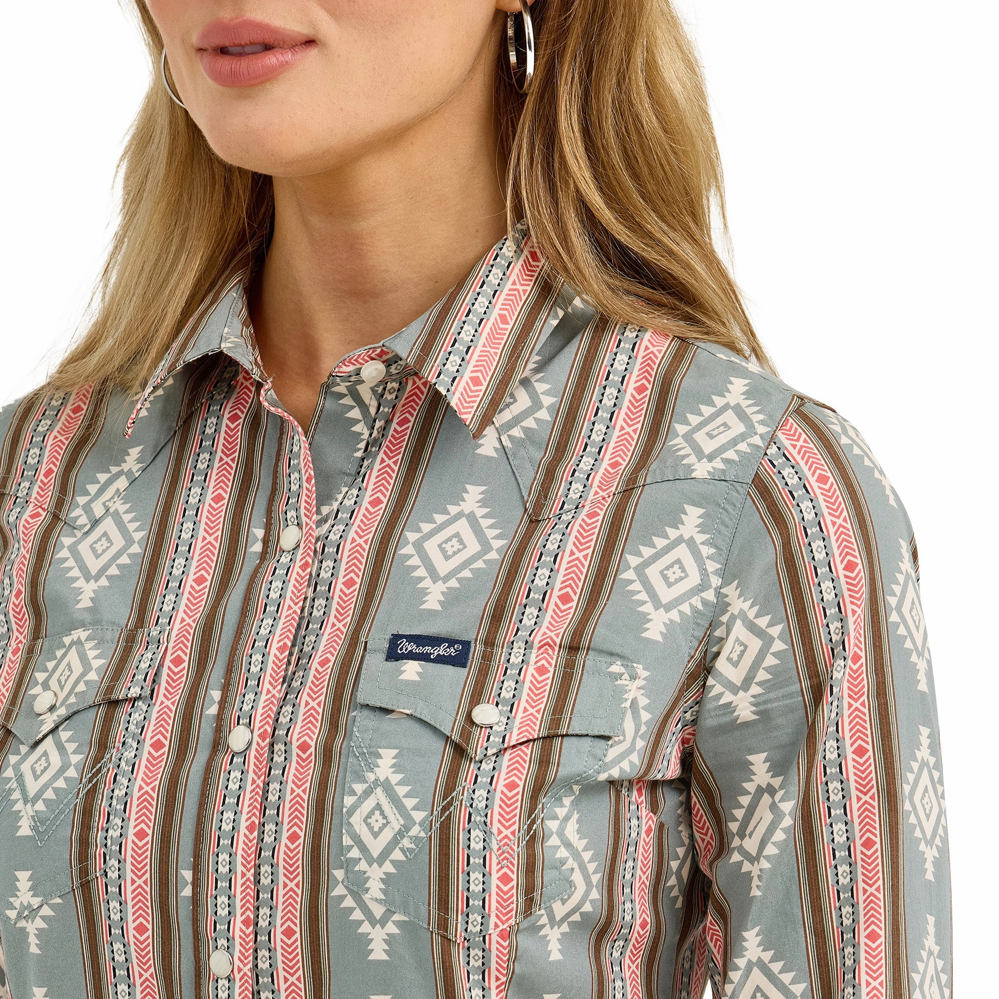 BoxyCrop Wrangler Women's Retro Green Aztec Long Sleeve Shirt