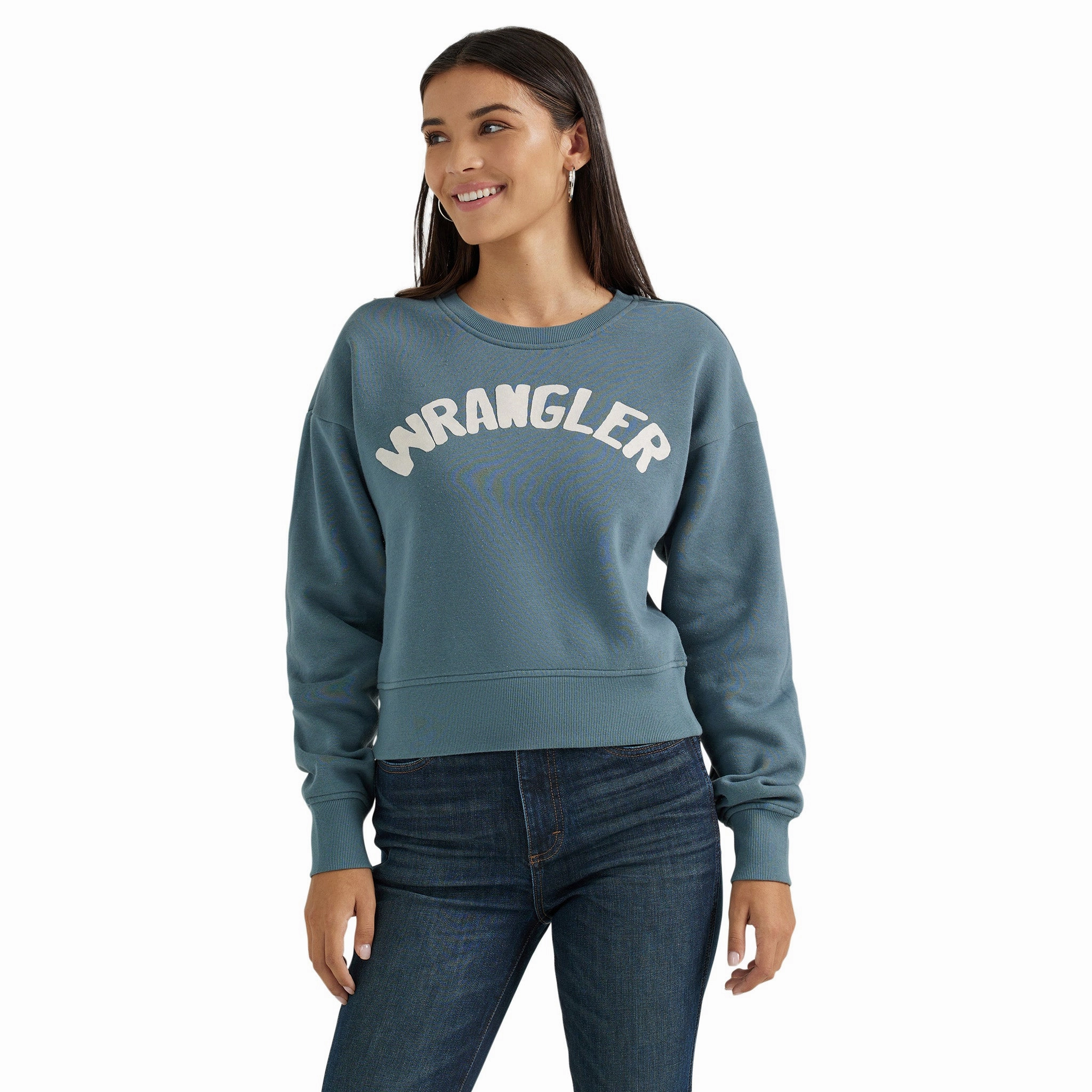 Wrangler Women's Retro Shabby Blue Logo Sweatshirt EasyCareFabric Light material