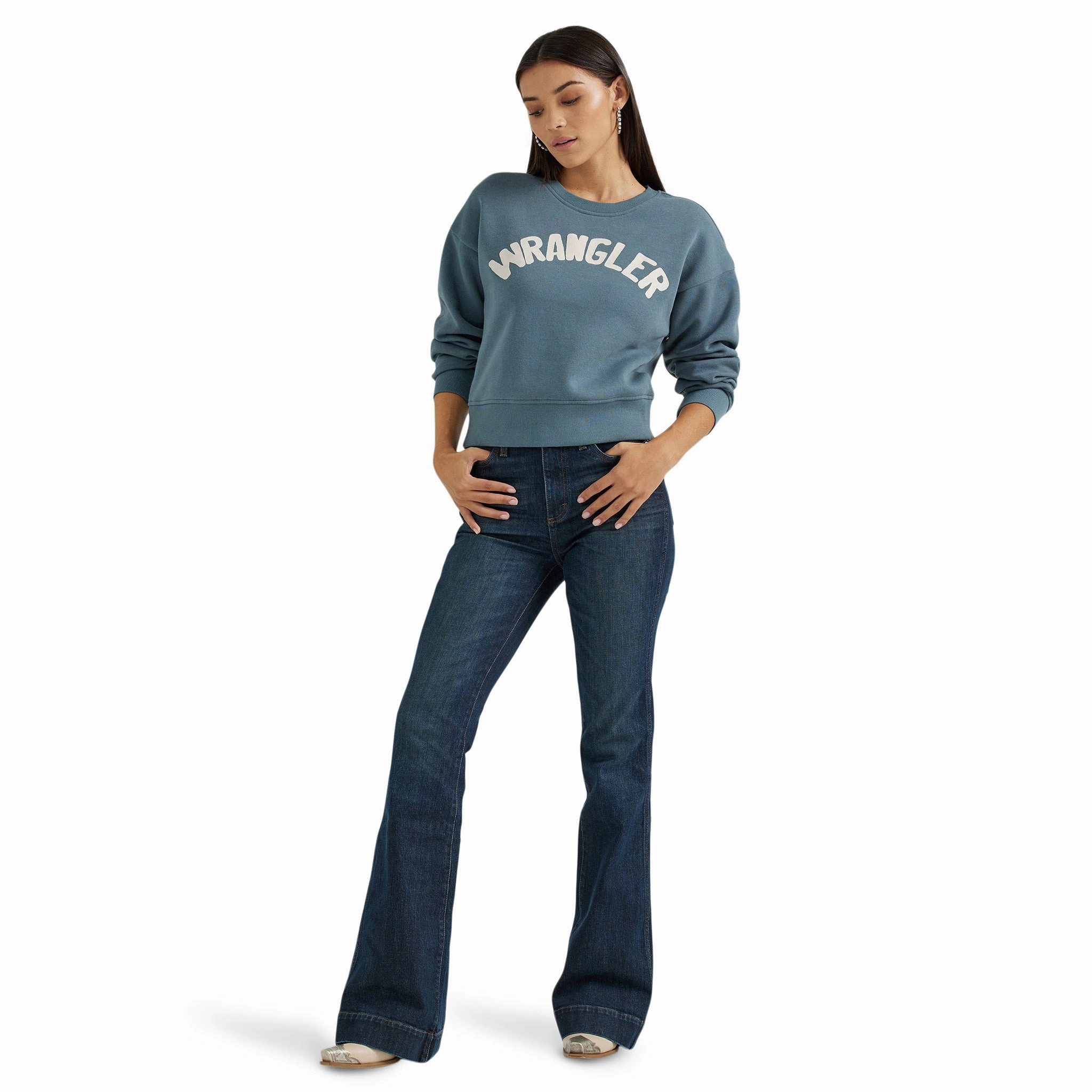 NonIrritating Wrangler Women's Retro Shabby Blue Logo Sweatshirt