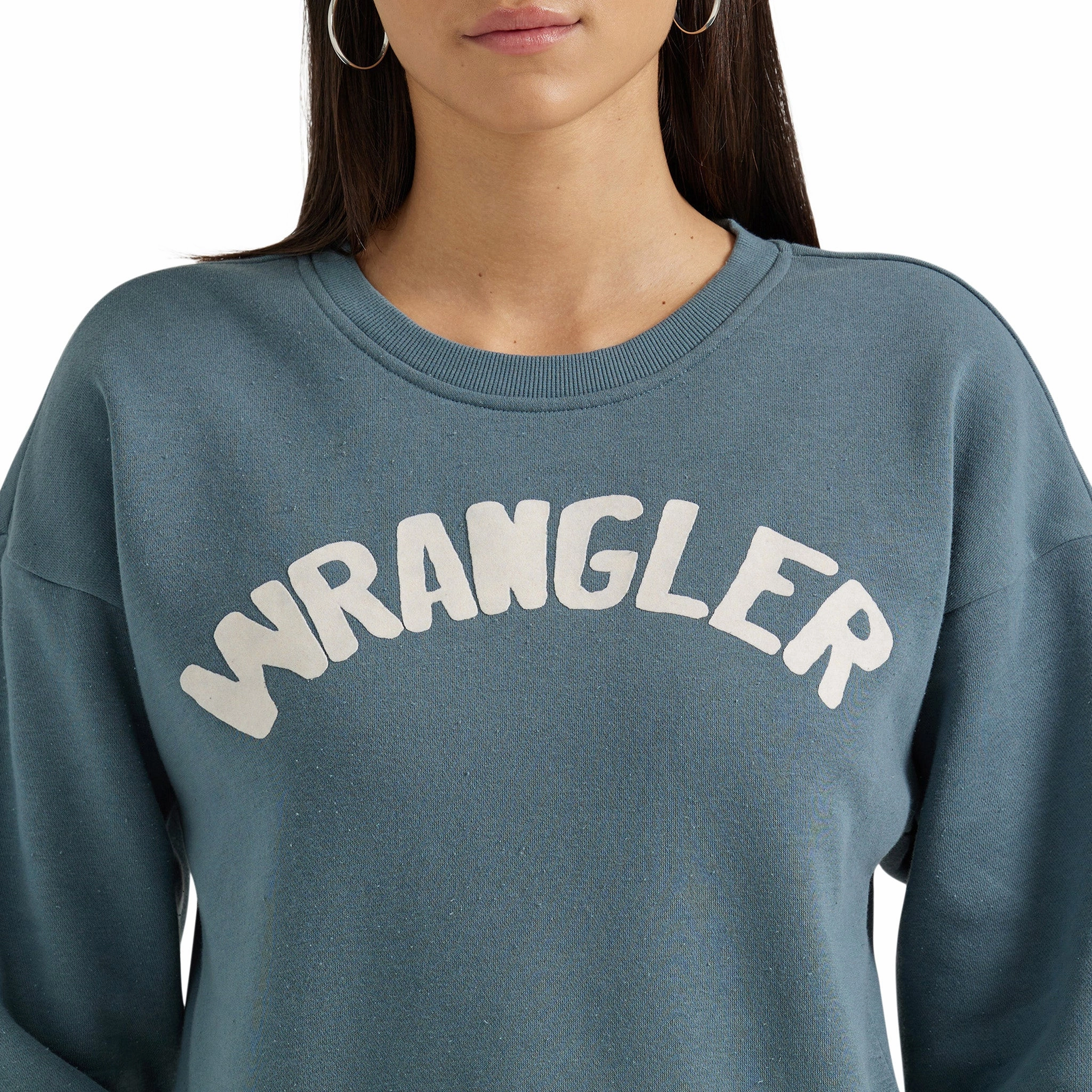 Wrangler Women's Retro Shabby Blue Logo Sweatshirt Fitted Blouse Simple Shirt