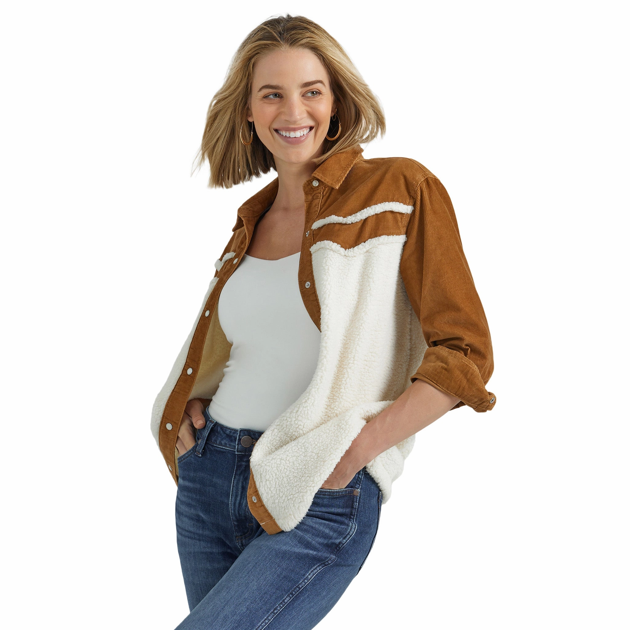 Wrangler Women's Sherpa & Corduroy Long Sleeve Travel Ready Look